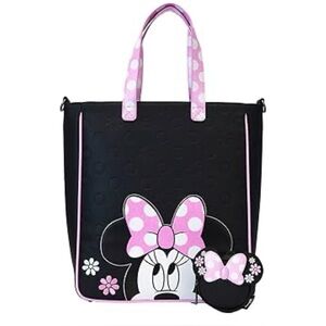 BNWT Loungefly Disney Minnie Floral Rock The Dots Tote Bag with Coin Bag